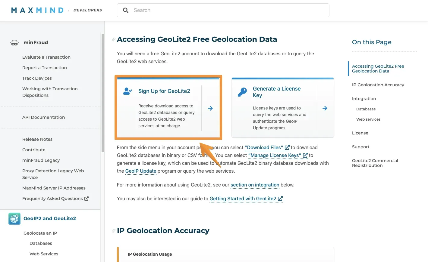 「Sign Up for GeoLite2」をクリックしアカウントを作成する