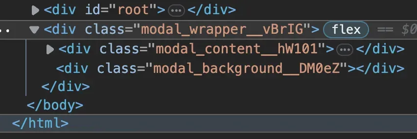 bodyタグ直下の最後尾にモーダルの要素がレンダリングされていた